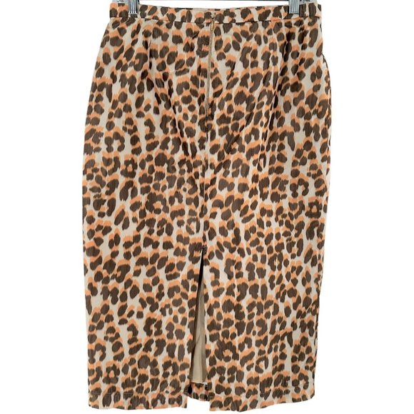 ROCHAS Yellow & Brown Leopard Print Silk Fitted Pencil Skirt Size 44 - Picture 8 of 9